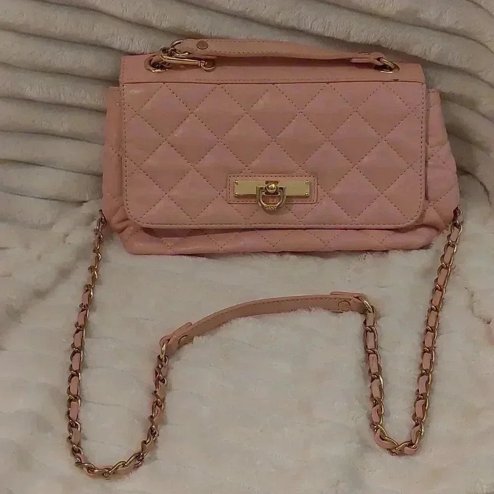 EUC DKNY PINK CROSSBODY VEGAN LEATHER HANDBAG PURSE - Picture 13 of 13